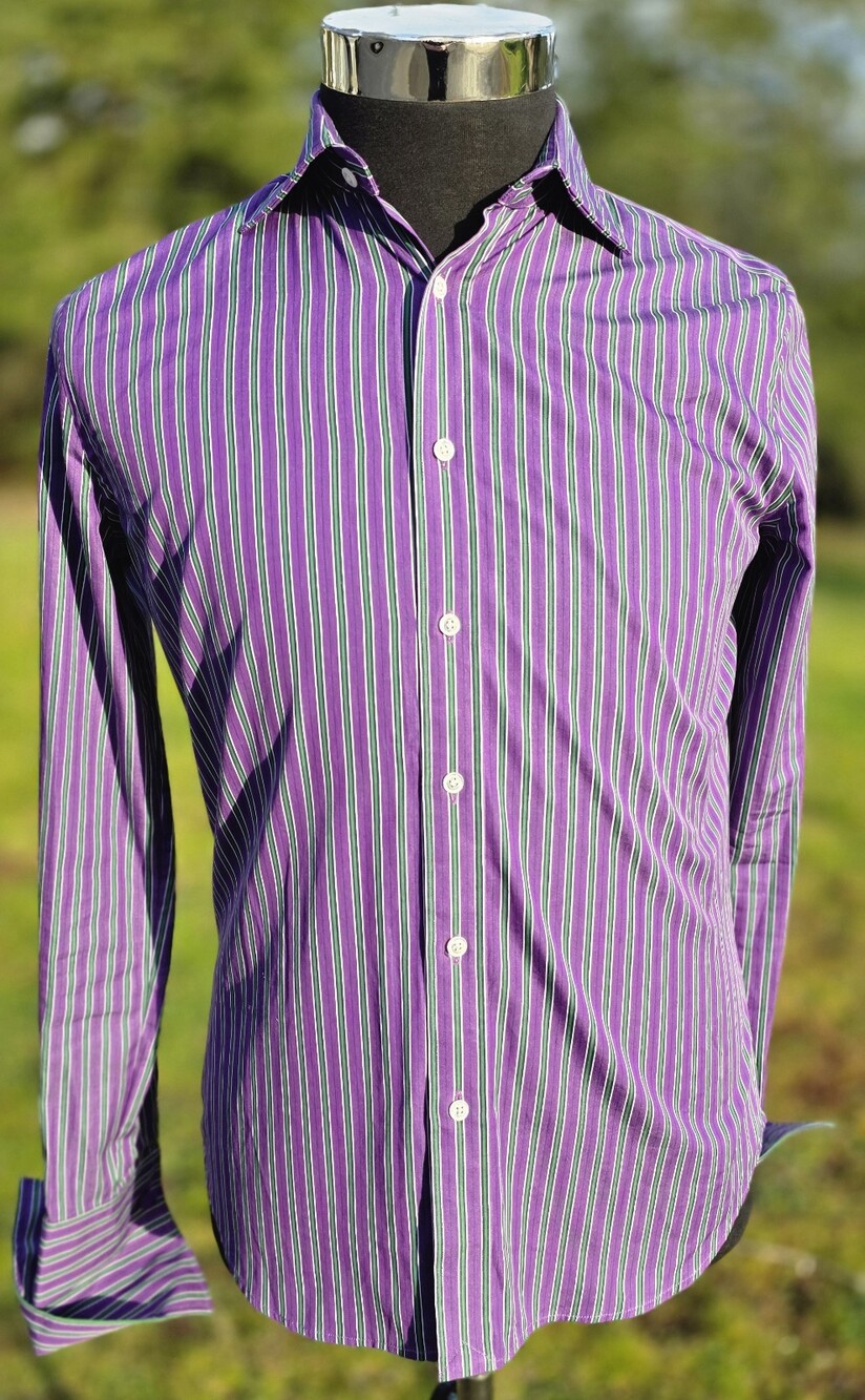 Ralph Lauren Black Label Shirt Womens Purple Striped Button Up Slim Fit Size S